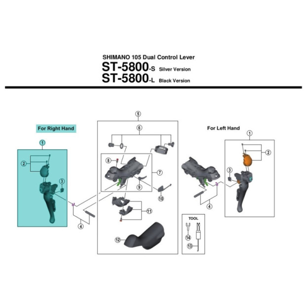 Bras de levier Shimano 105 ST5800 Y01F98020 Noir - Droit