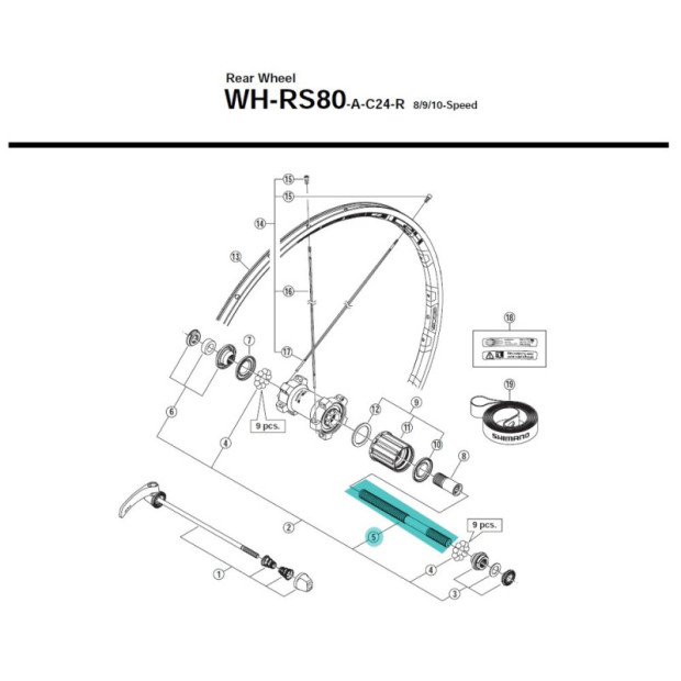 Axe de moyeu arrière Shimano Y30K01100 - [x1]