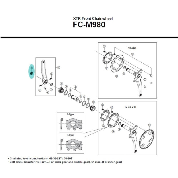 Vis de cache Shimano Hollowtech 2 XTR M980  - Y1LR13000