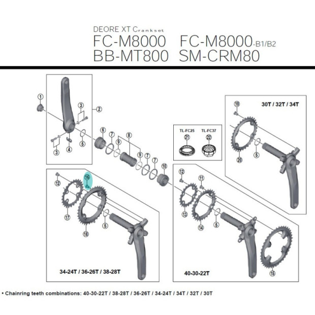 Visserie plateau Shimano [M8 x 9] - Y1RL98060