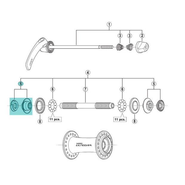 Cone et vis de serrage moyeu avant Shinamo Ultegra HB-6700 - Y27S98030