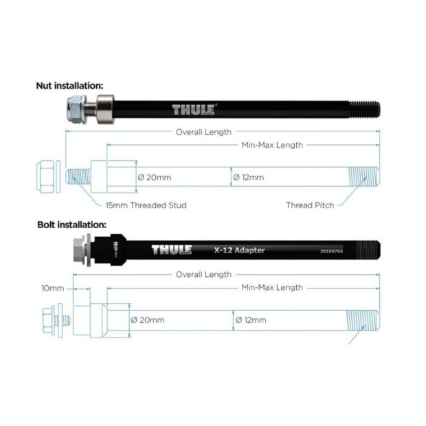 Axe Traversant Thule pour Moyeu Syntace - M12x1.0 - 217/229 mm