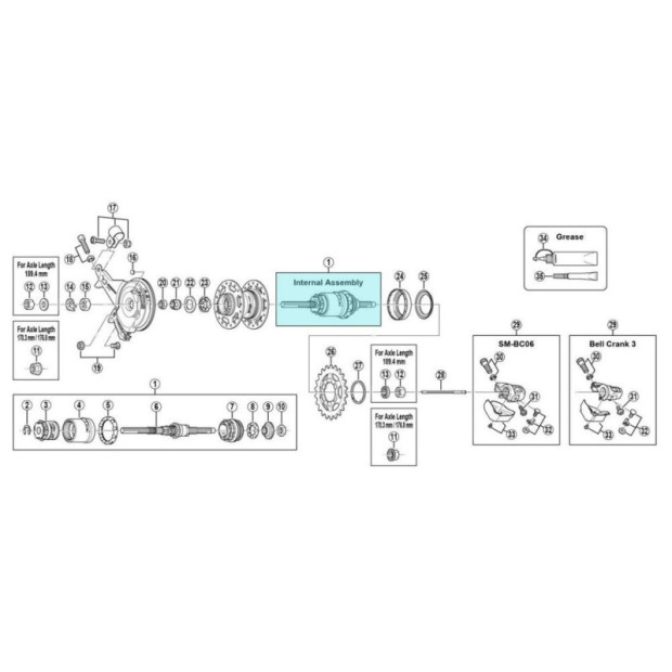 Mécanisme interne Shimano Nexus 3 SG-3R40 170,3mm