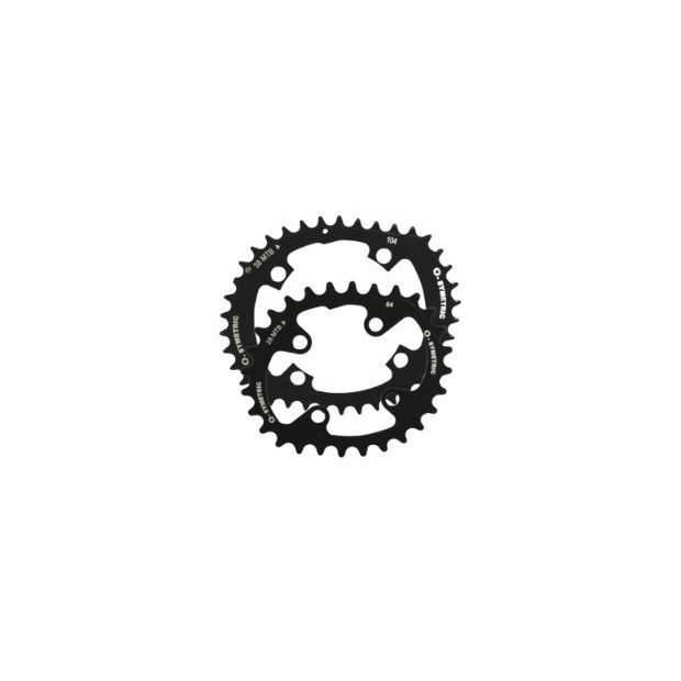 Plateaux VTT OSymetric Standard Double 104/64mm 38/28 Dents Noir