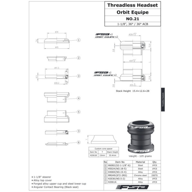 Jeu de direction FSA Orbit Equipe NO21 - [EC34/28.6-EC34/30]