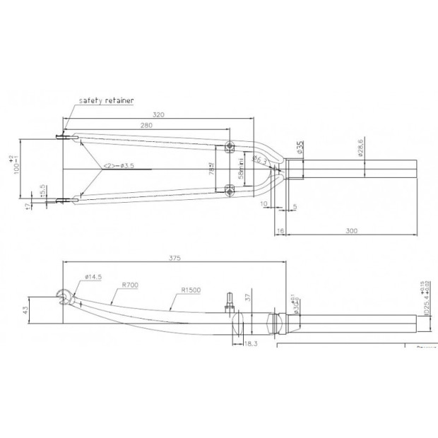 Fourche Rigide EXS C1607402-300 Aheadset 1 1/8" 700c