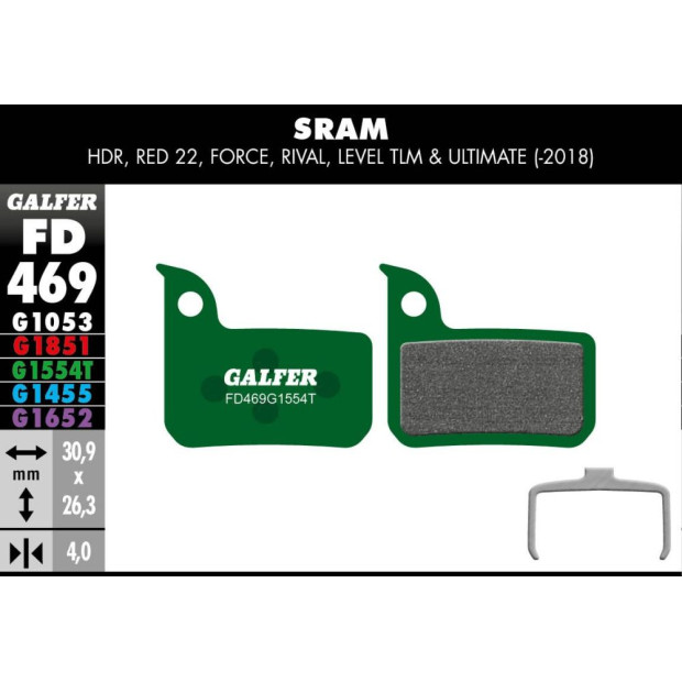 Plaquettes de Frein Galfer FD469 Pro Sram Red/Force/Rival/Level