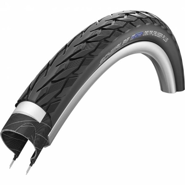 PNEU SCHWALBE DELTA CRUISER PLUS 28X1.75 HS431 ACTIVE PUNTUREG.TWINSKIN RIGIDE NOIR RÉFLÉCHI.47-622
