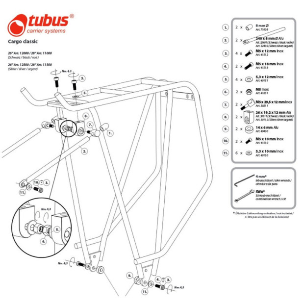 Porte-Bagage Tubus Cargo Classic 28' Noir