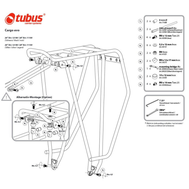 Porte-Bagage Tubus Cargo Evo 26' Noir - 12100