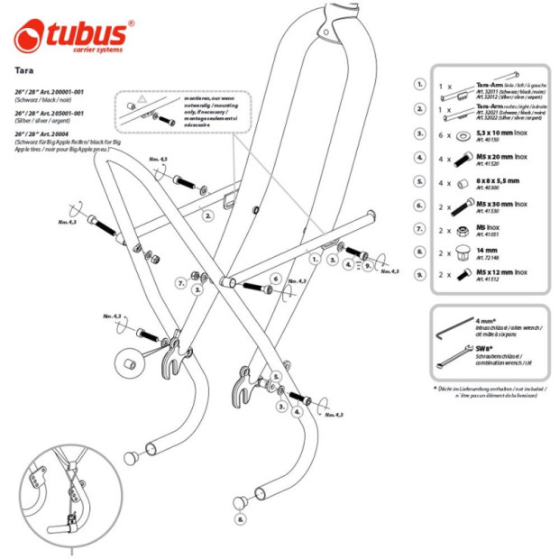 Porte-bagage avant Tubus Tara Noir - 200001-001