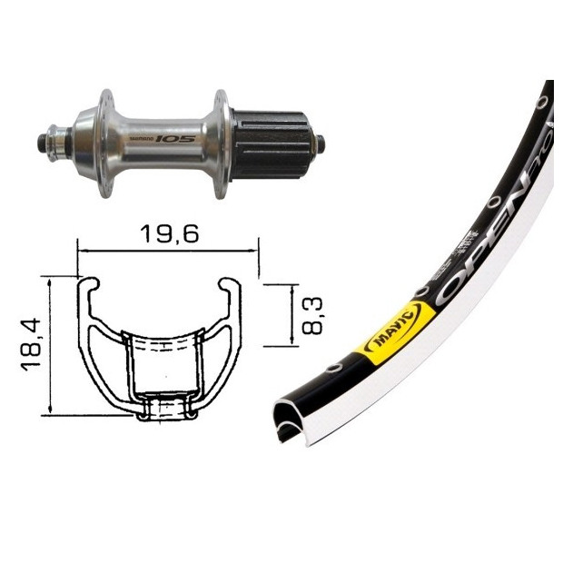 Roue arrière Shimano 105 / Mavic Open Pro  