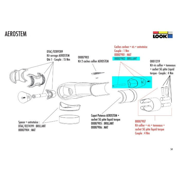 Kit caches carbon brillant + vis + entretoises Look Aerostem